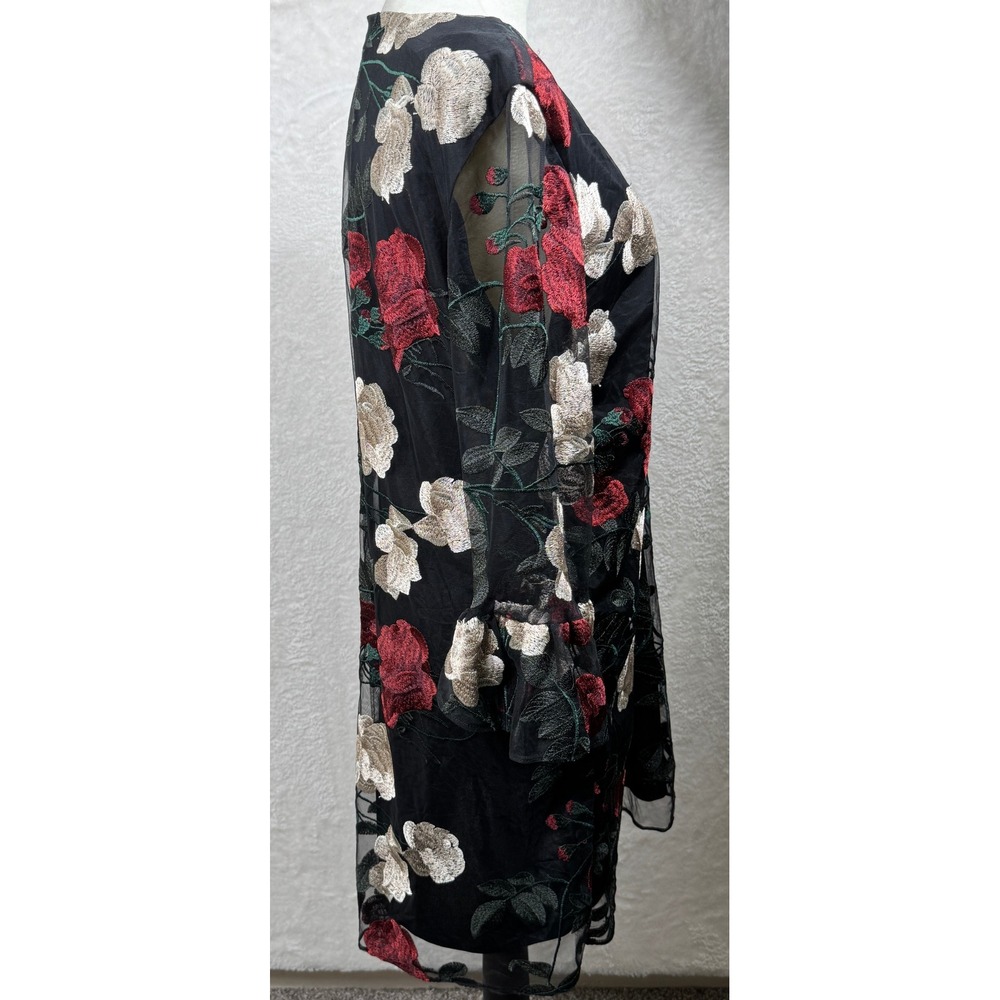 ICE Floral Embroidered Sheer Bell Sleeve Dress Sz 12 Dark Fairy Whimsigoth - Picture 2 of 8
